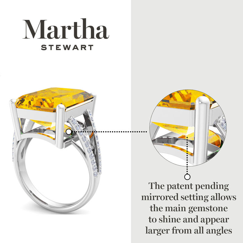 Martha Stewart 10 1/4ctw. Emerald Cut Citrine & Lab Grown Diamond Ring In Sterling Silver image number null